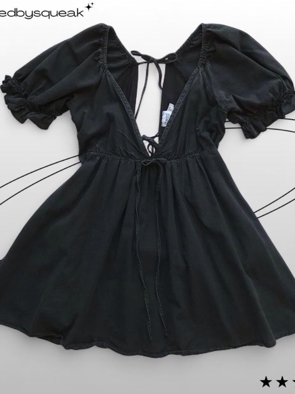Princess Polly Blissful Grey Black Puff Sleeve Mini Dress 2 Small Cotton
